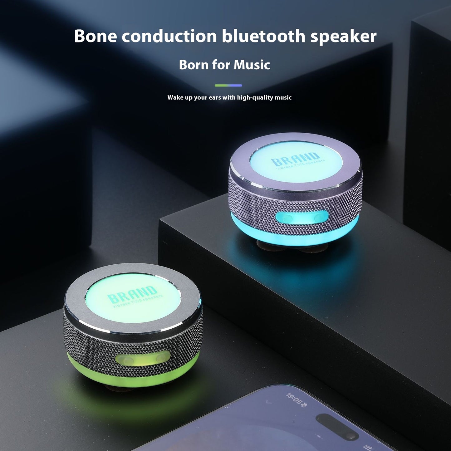 Small Wireless Bone Conduction Speakers Bluetooth Vibration Speaker With Color LED Light