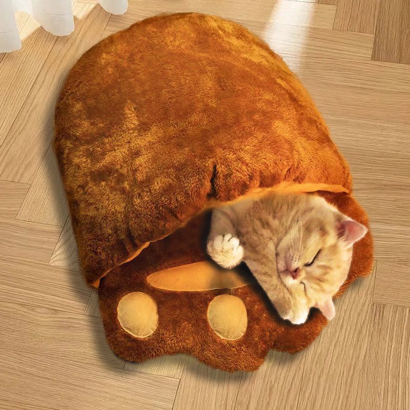 Winter Warm Cute Bear Paw Cat Bed Thickened House Semi-closed