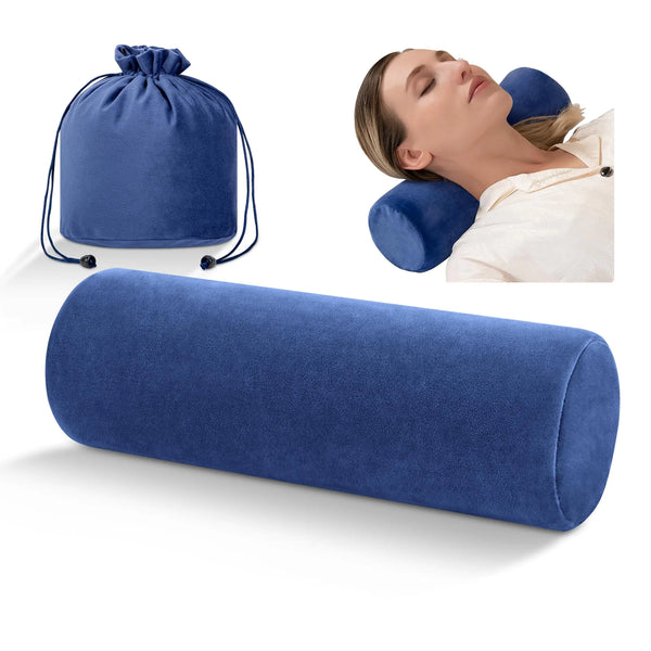 urnexttour Cervical Neck Pillow Memory Foam Round Roll Pillows for Pain Relief Firm Neck Brace Lumbar Pillows Navy 13.3 x 4.7 Inches