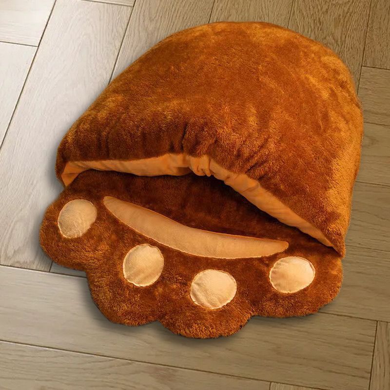 Winter Warm Cute Bear Paw Cat Bed Thickened House Semi-closed