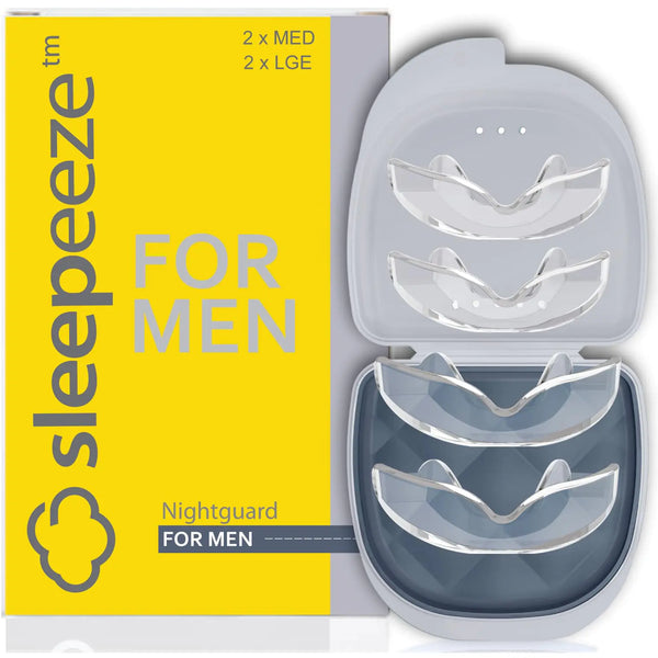 Sleepeeze Nightguard for Men 4 x Dental Guard 2 x Sizes TMJ Mouth Guard for Grinding Teeth at Night Jaw Bruxism Bite Guard - Moldable Night Guards for Teeth Grinding Mouth Guard for Sleep