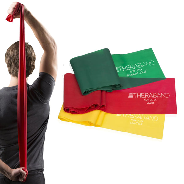 TheraBand Resistance Bands Set Non-Latex Elastic Band for Upper/Lower Body Exercise Strength Training Without Weights
