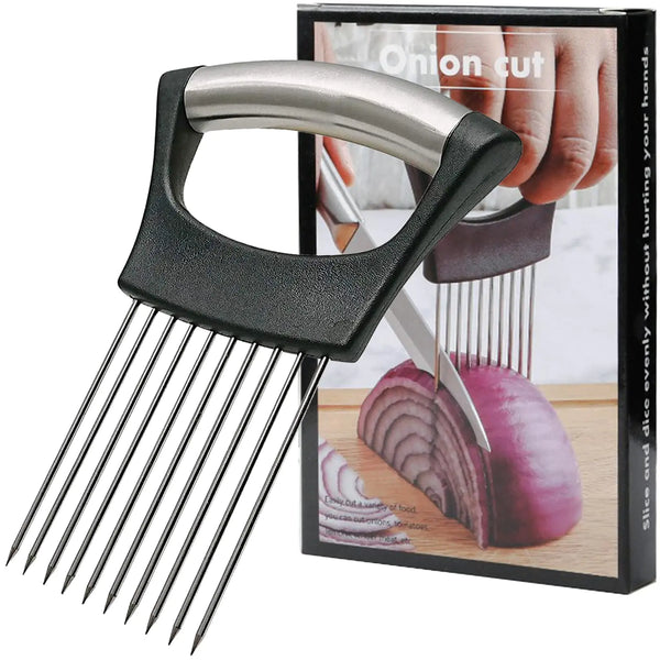 Onion Holder for Slicing Stainless Steel Lemon Slicer Vegetable Cutter Onion Slicer Holder Kitchen Chopper Slicing Assistant Tool for Potato Tomato Cucumber Avocados Fruits Eggs Meat