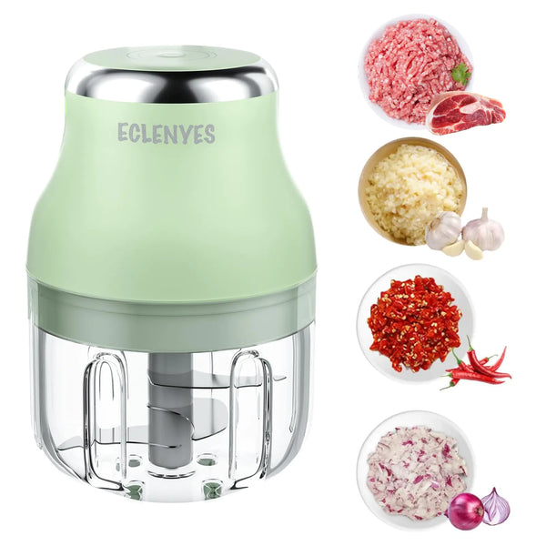 Vegetable Chopper Electric Garlic Chopper 250ML USB Rechargeable Mini Chopper Powerful Small Food Processor Blender to Vegetable Wireless Food Chopper for Ginger Chili Fruit Meat etc（Green）