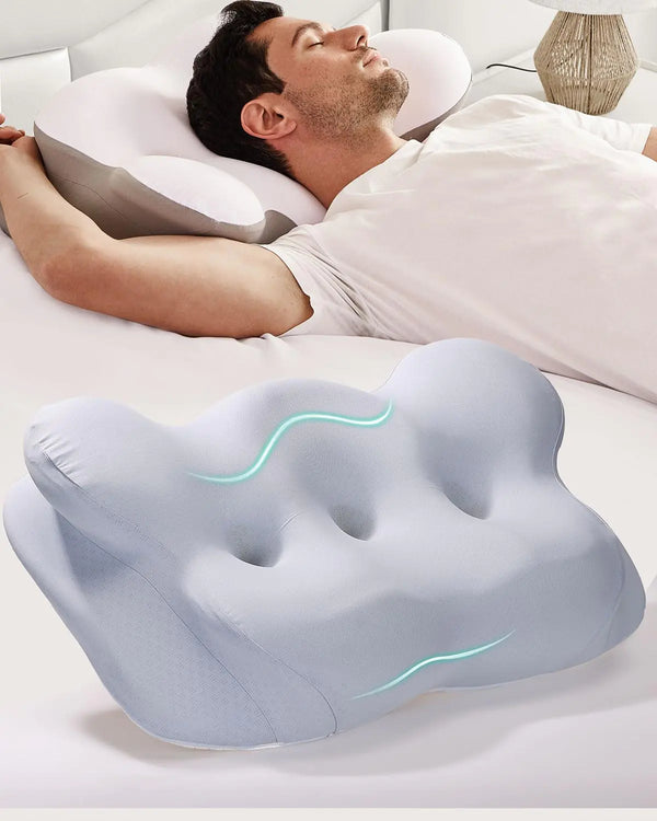 Cervical Neck Pillow Memory Foam Pillows for Neck Pain Relief Ergonomic Contour Cooling Pillow for Side Sleeper Pillow Adults & Stomach Sleepers Neck Shoulder Pillow (Light-Blue 24" L x 14" W)